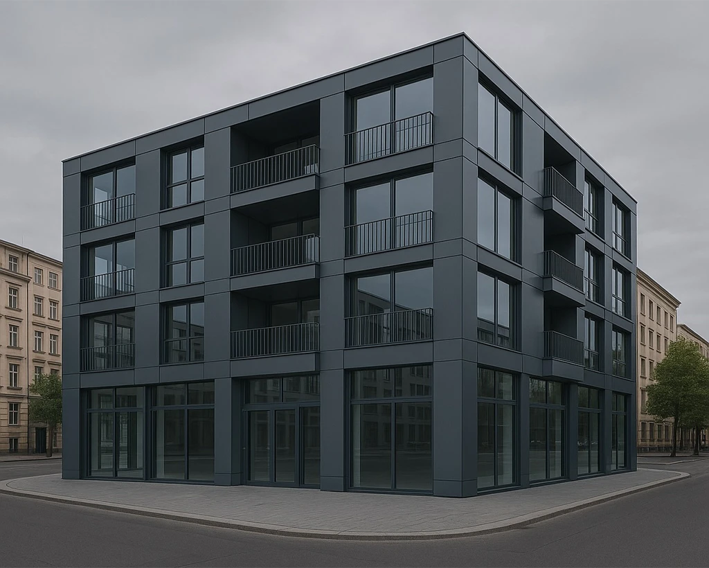 Neubau Wohngebäude mit großen Fensterflächen